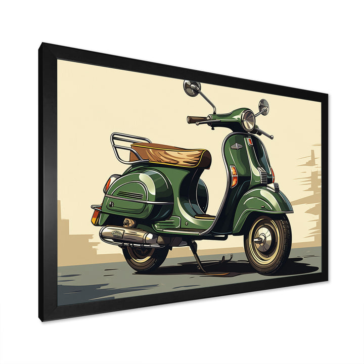 Green Scooter Retro Electric I - Scooter Canvas Wall Art