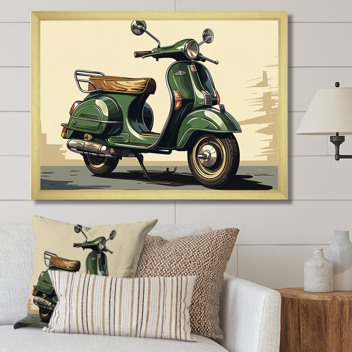 Green Scooter Retro Electric I - Scooter Canvas Wall Art
