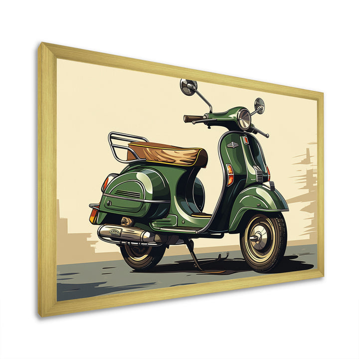 Green Scooter Retro Electric I - Scooter Canvas Wall Art