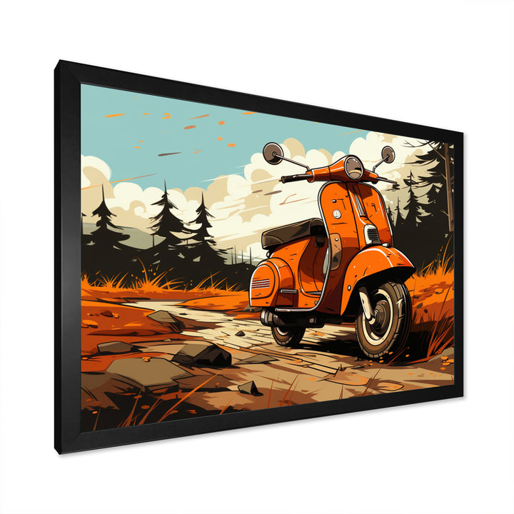 Coral Scooter In Country Retro - Scooter Canvas Wall Art