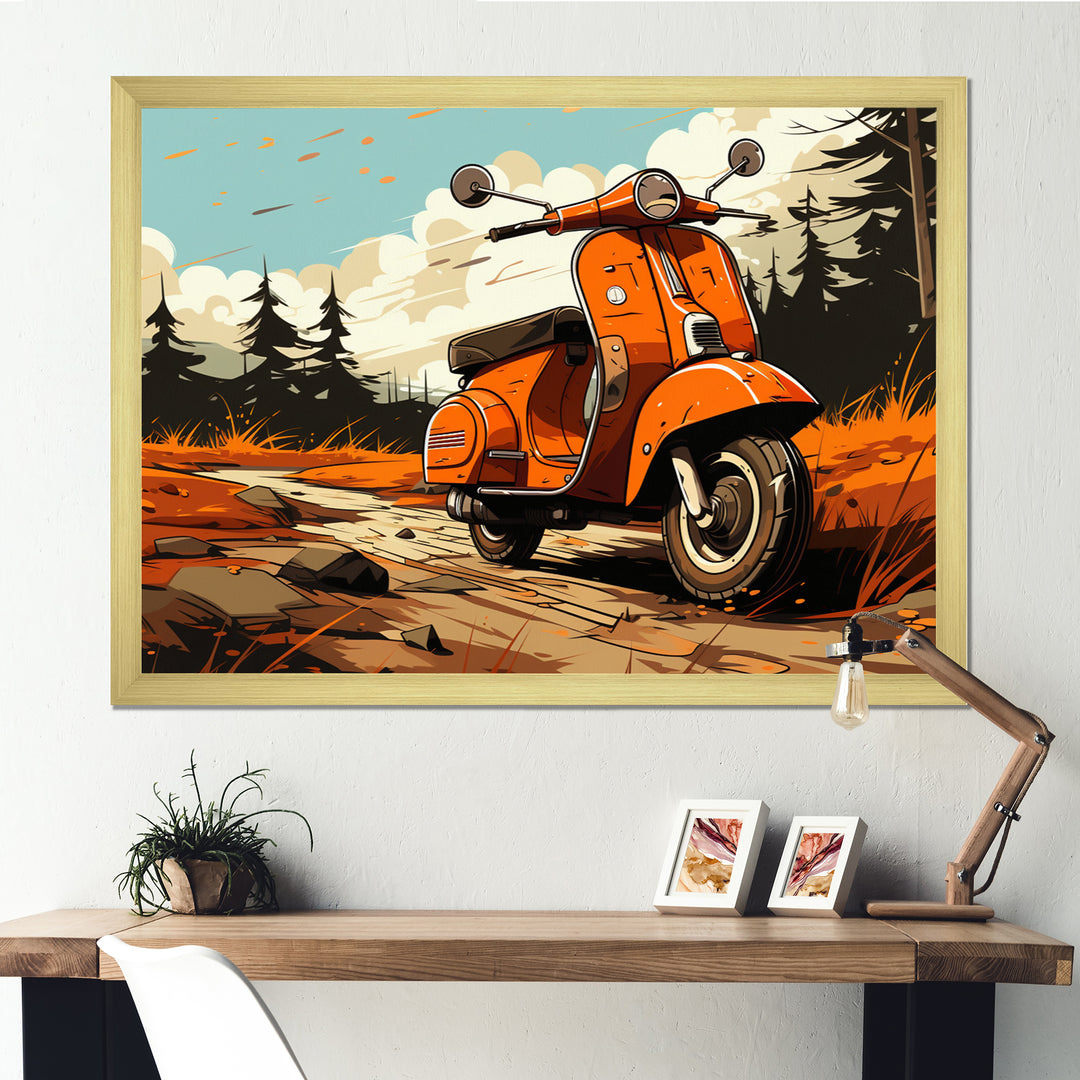 Coral Scooter In Country Retro - Scooter Canvas Wall Art