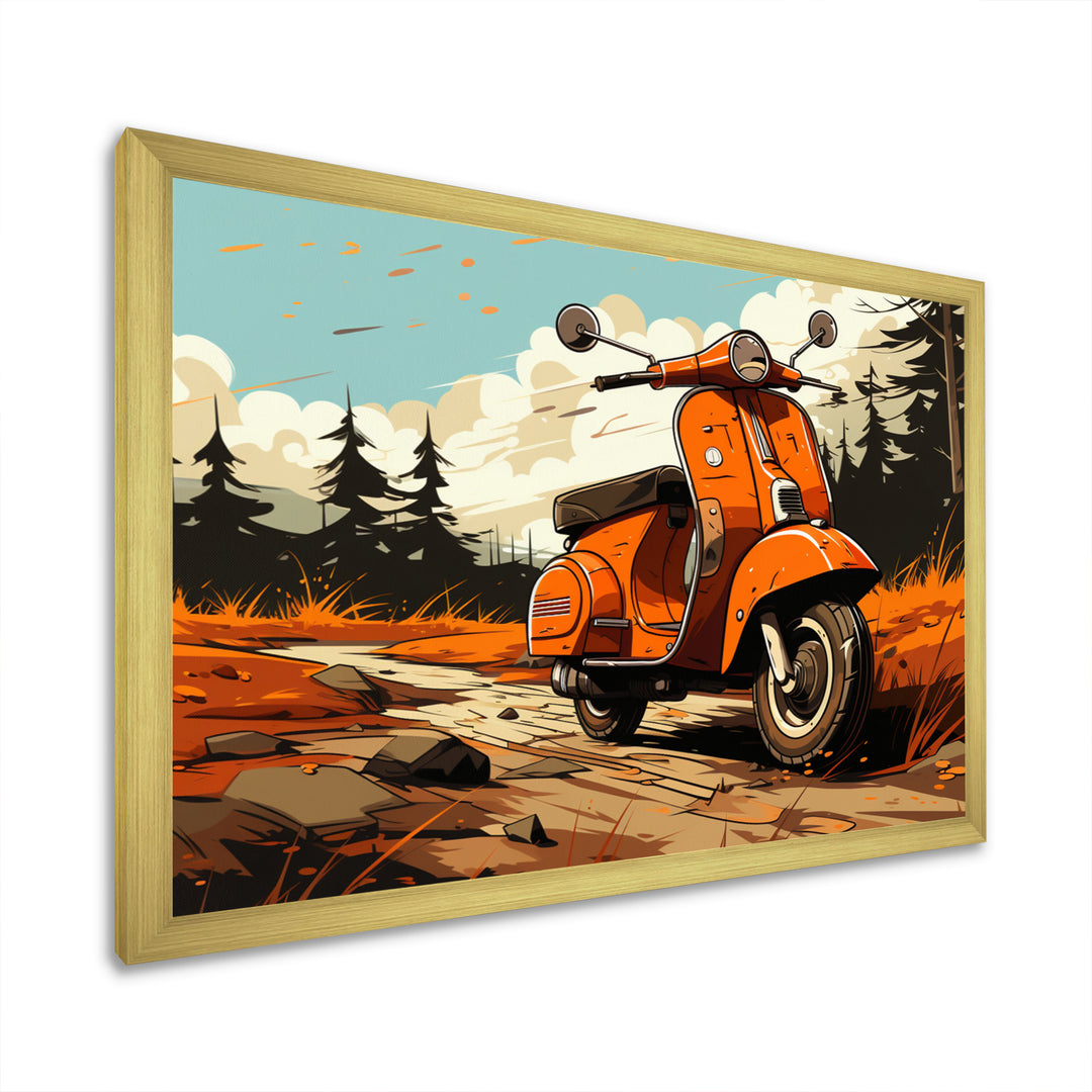 Coral Scooter In Country Retro - Scooter Canvas Wall Art