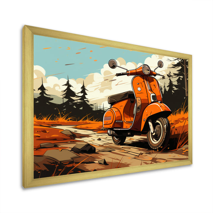 Coral Scooter In Country Retro - Scooter Canvas Wall Art