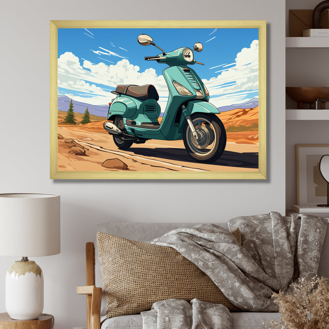 Scooter Retro In Desert Landscape - Scooter Canvas Wall Art