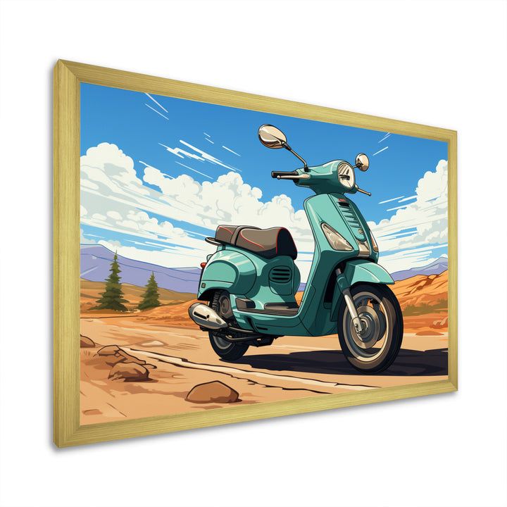 Scooter Retro In Desert Landscape - Scooter Canvas Wall Art