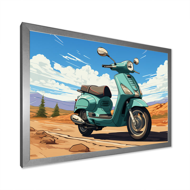 Scooter Retro In Desert Landscape - Scooter Canvas Wall Art