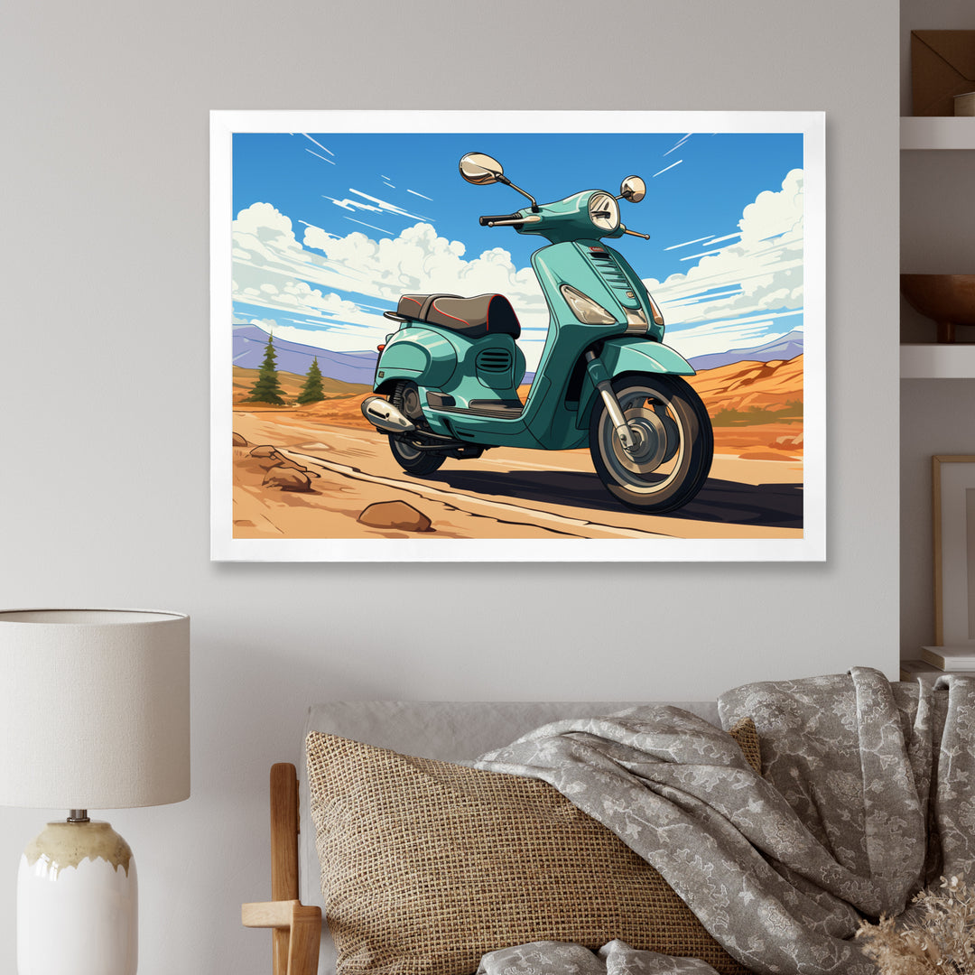 Scooter Retro In Desert Landscape - Scooter Canvas Wall Art