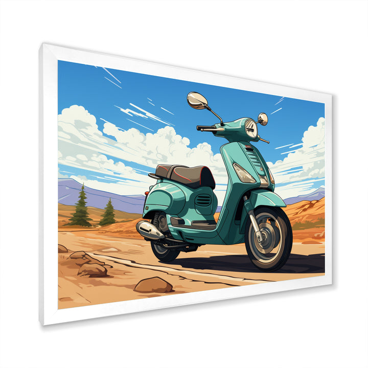 Scooter Retro In Desert Landscape - Scooter Canvas Wall Art