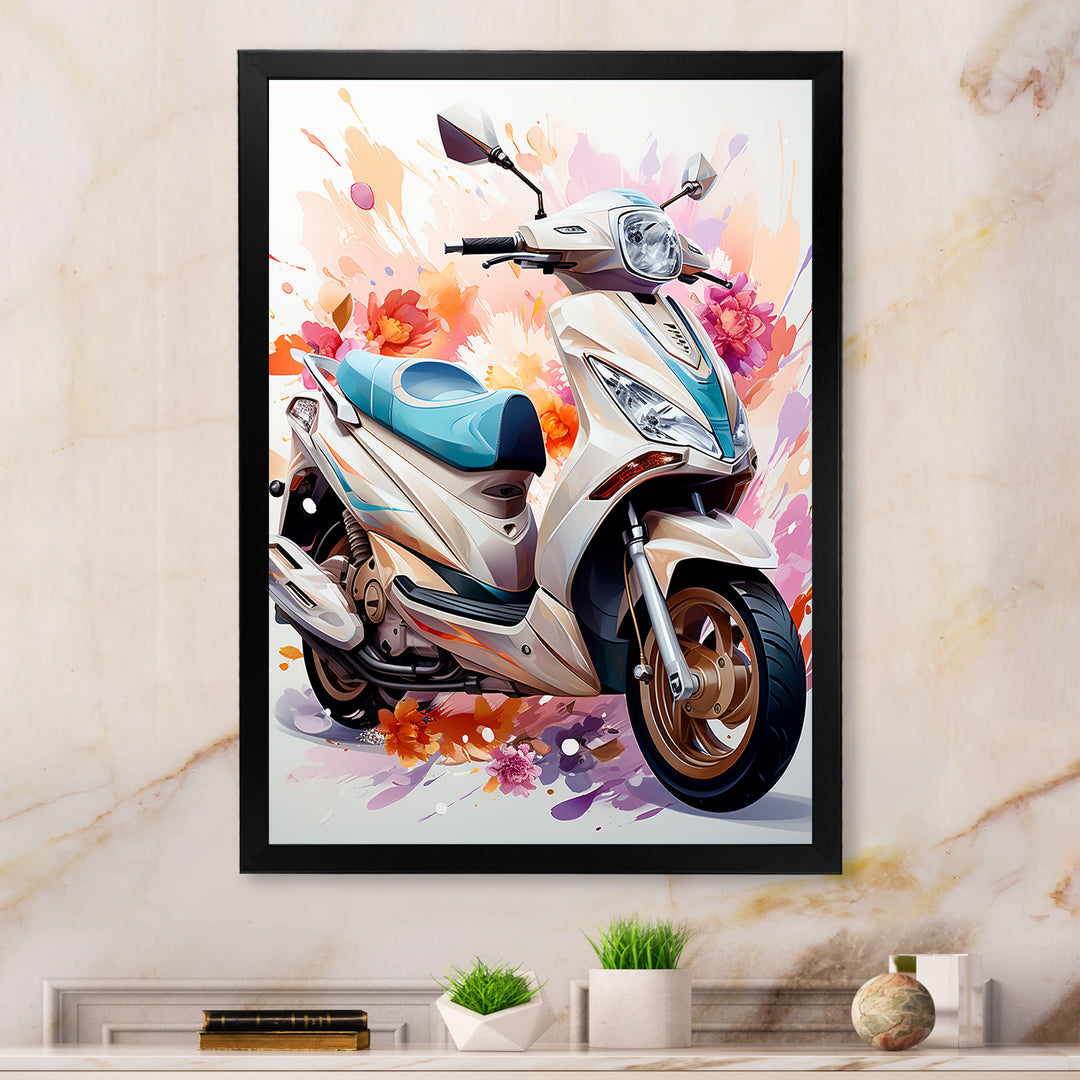 White Scooter Sporty Speedster - Scooter Canvas Wall Art