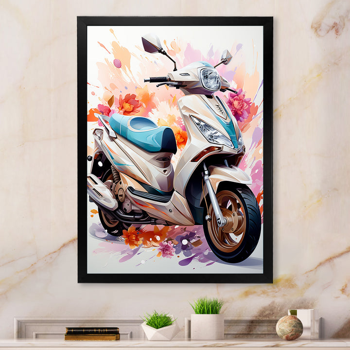 White Scooter Sporty Speedster - Scooter Canvas Wall Art