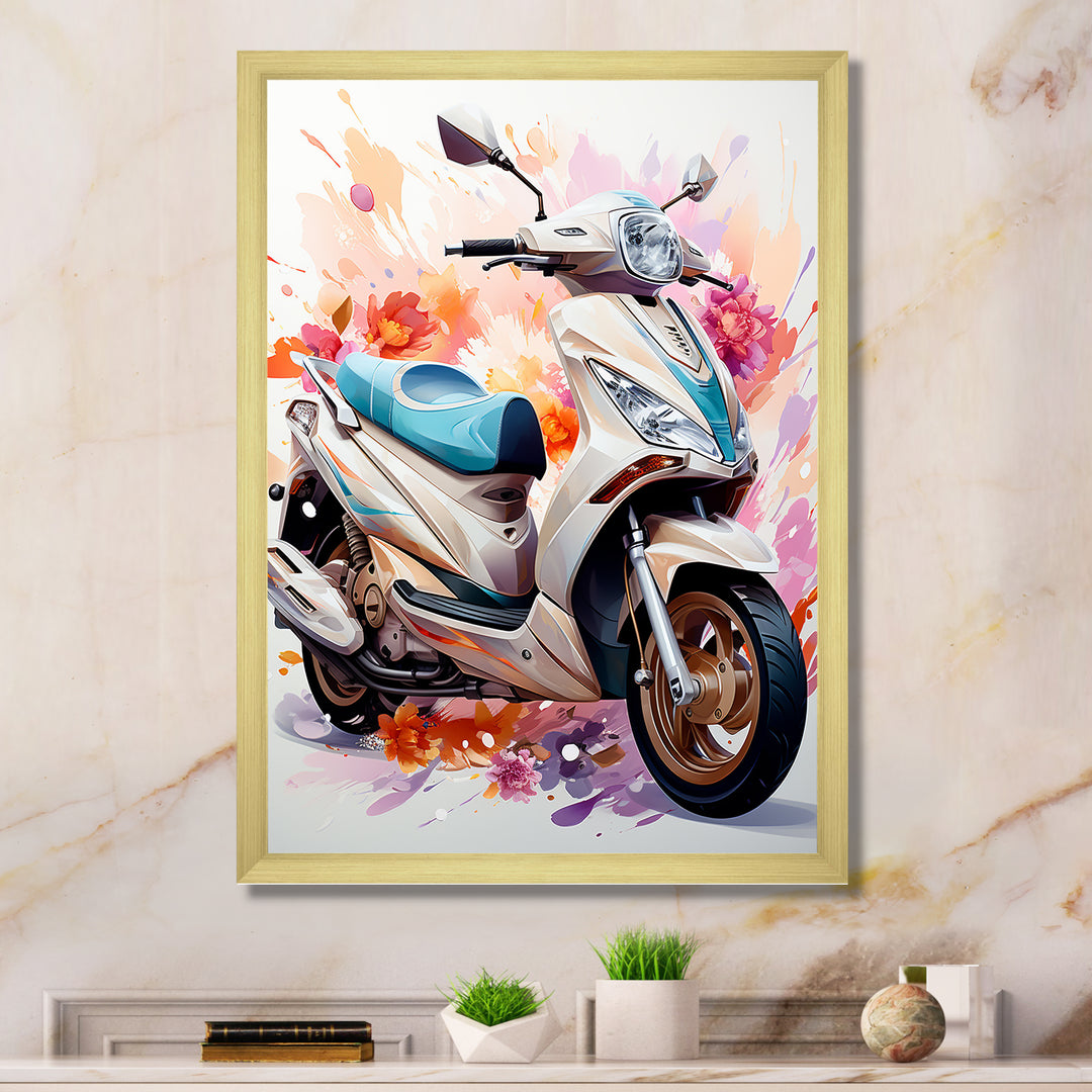 White Scooter Sporty Speedster - Scooter Canvas Wall Art