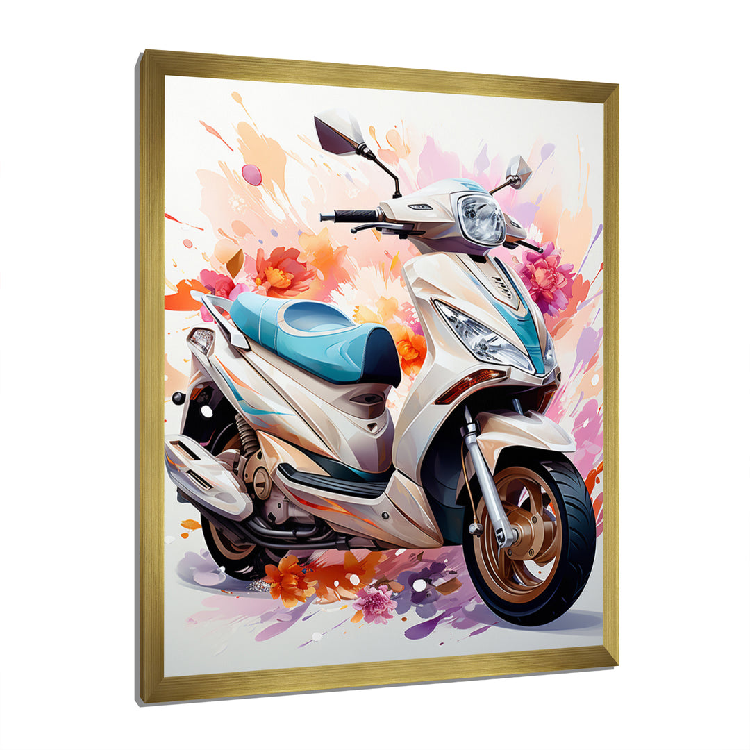 White Scooter Sporty Speedster - Scooter Canvas Wall Art