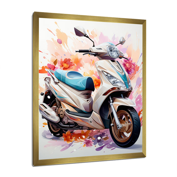White Scooter Sporty Speedster - Scooter Canvas Wall Art