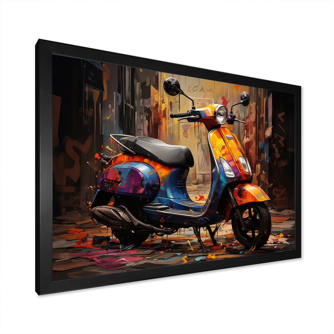 Orange Blue Scooter Street Styler - Scooter Canvas Wall Art