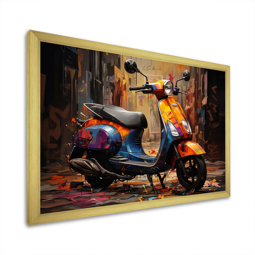 Orange Blue Scooter Street Styler - Scooter Canvas Wall Art