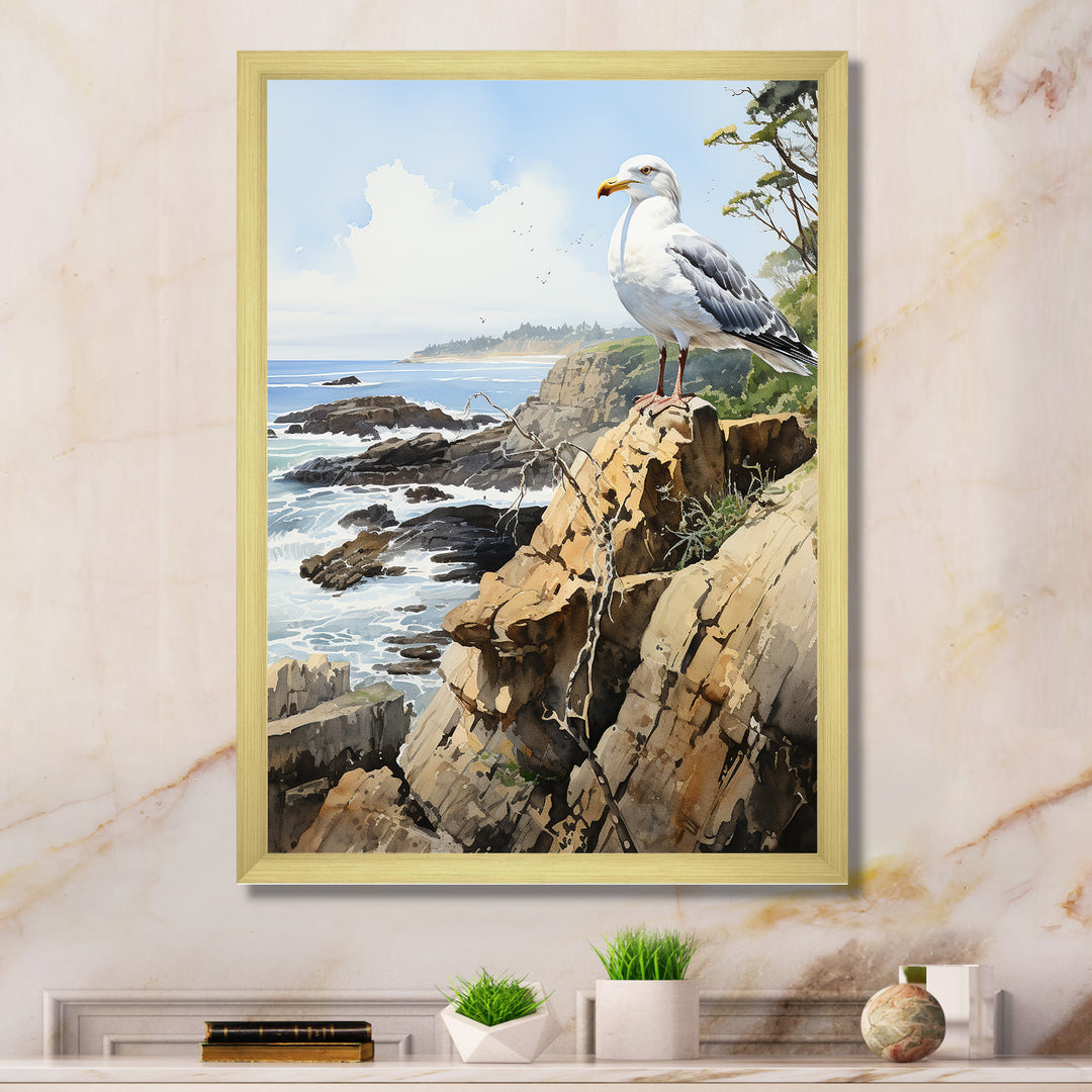 Seagull Coastal Guardian On Rock - Seagull Wall Art Prints