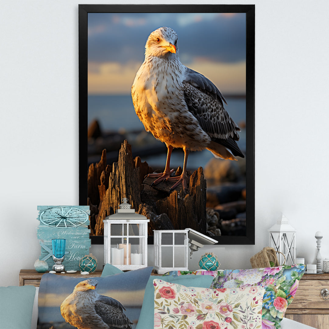 Seagull Vibrant Portrait On Rock - Seagull Living Room Wall Art
