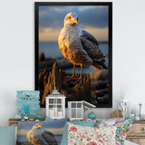 Seagull Vibrant Portrait On Rock - Seagull Living Room Wall Art