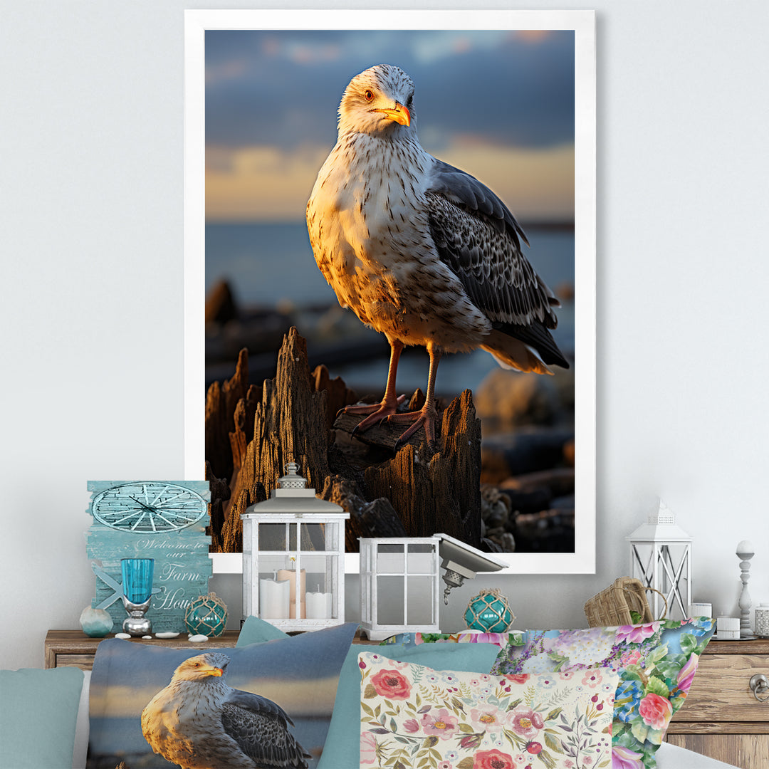 Seagull Vibrant Portrait On Rock - Seagull Living Room Wall Art