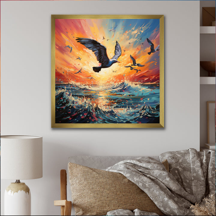 Seagull Symphony Pointillism - Seagull Canvas Wall Art