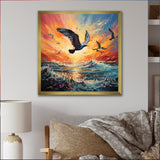 Seagull Symphony Pointillism - Seagull Canvas Wall Art