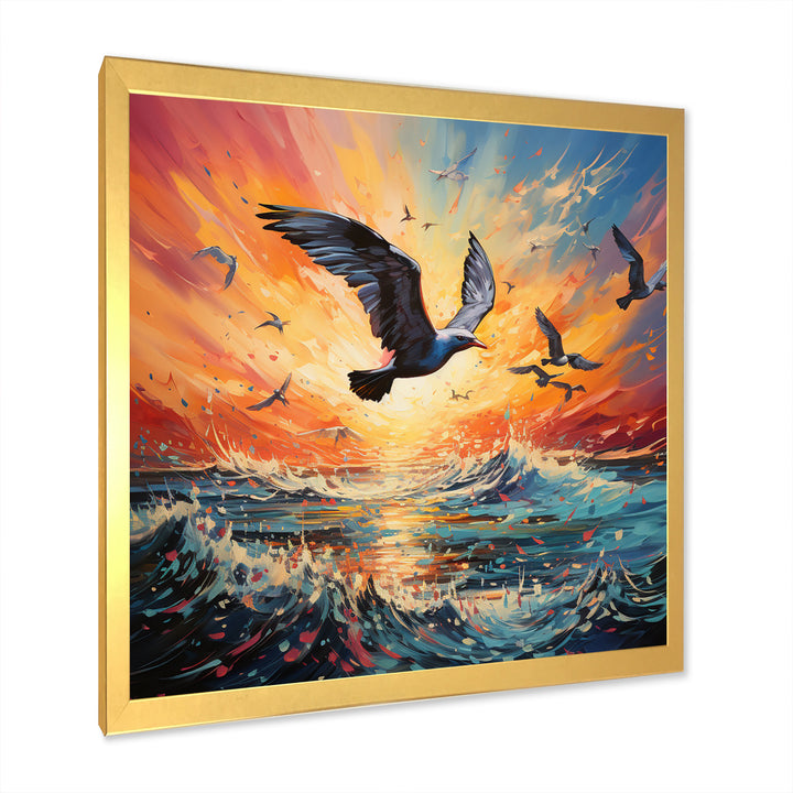 Seagull Symphony Pointillism - Seagull Canvas Wall Art