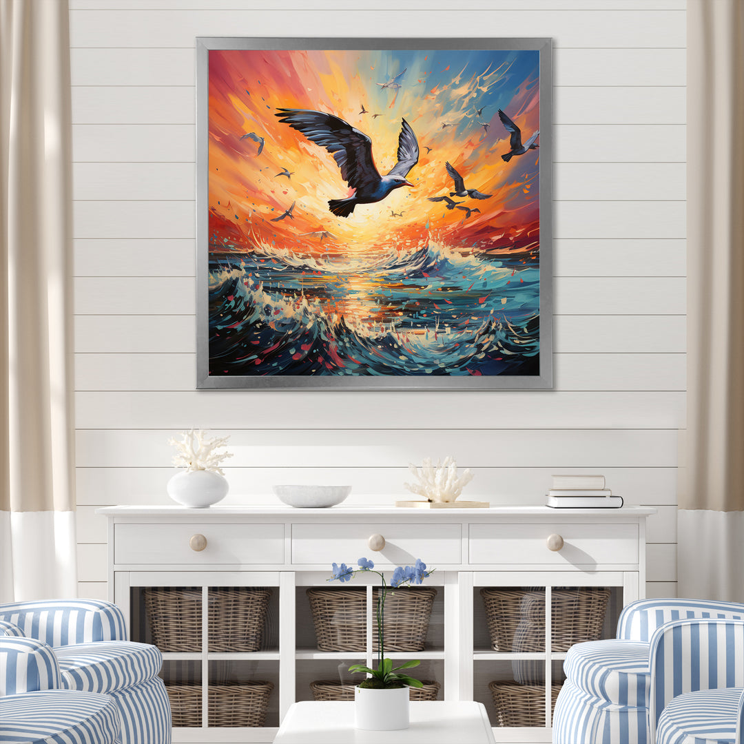 Seagull Symphony Pointillism - Seagull Canvas Wall Art