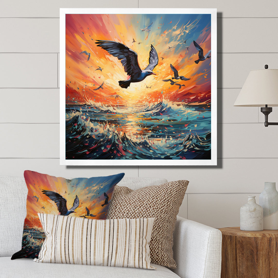 Seagull Symphony Pointillism - Seagull Canvas Wall Art