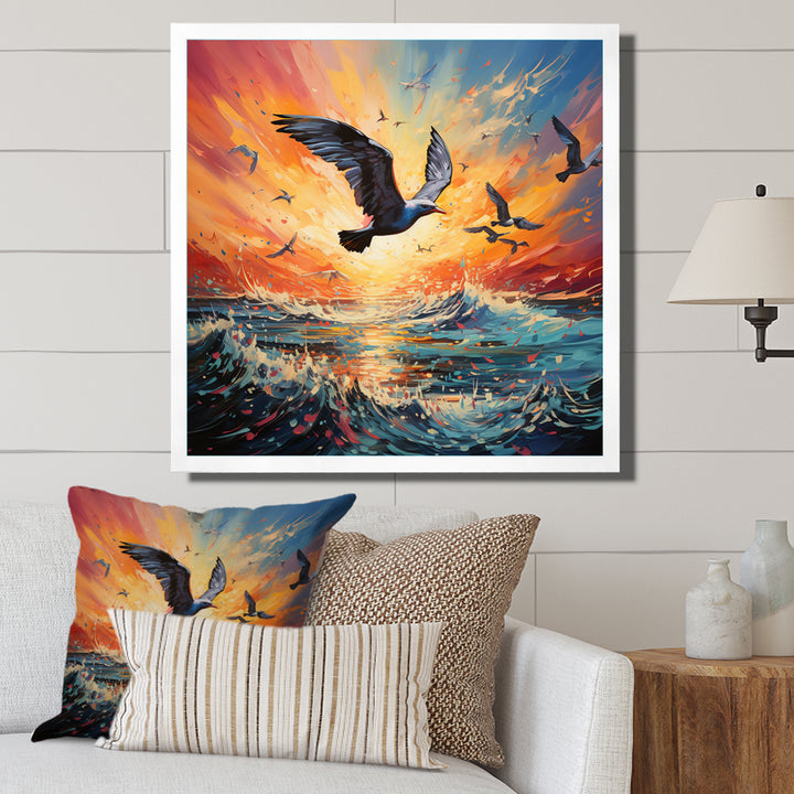 Seagull Symphony Pointillism - Seagull Canvas Wall Art