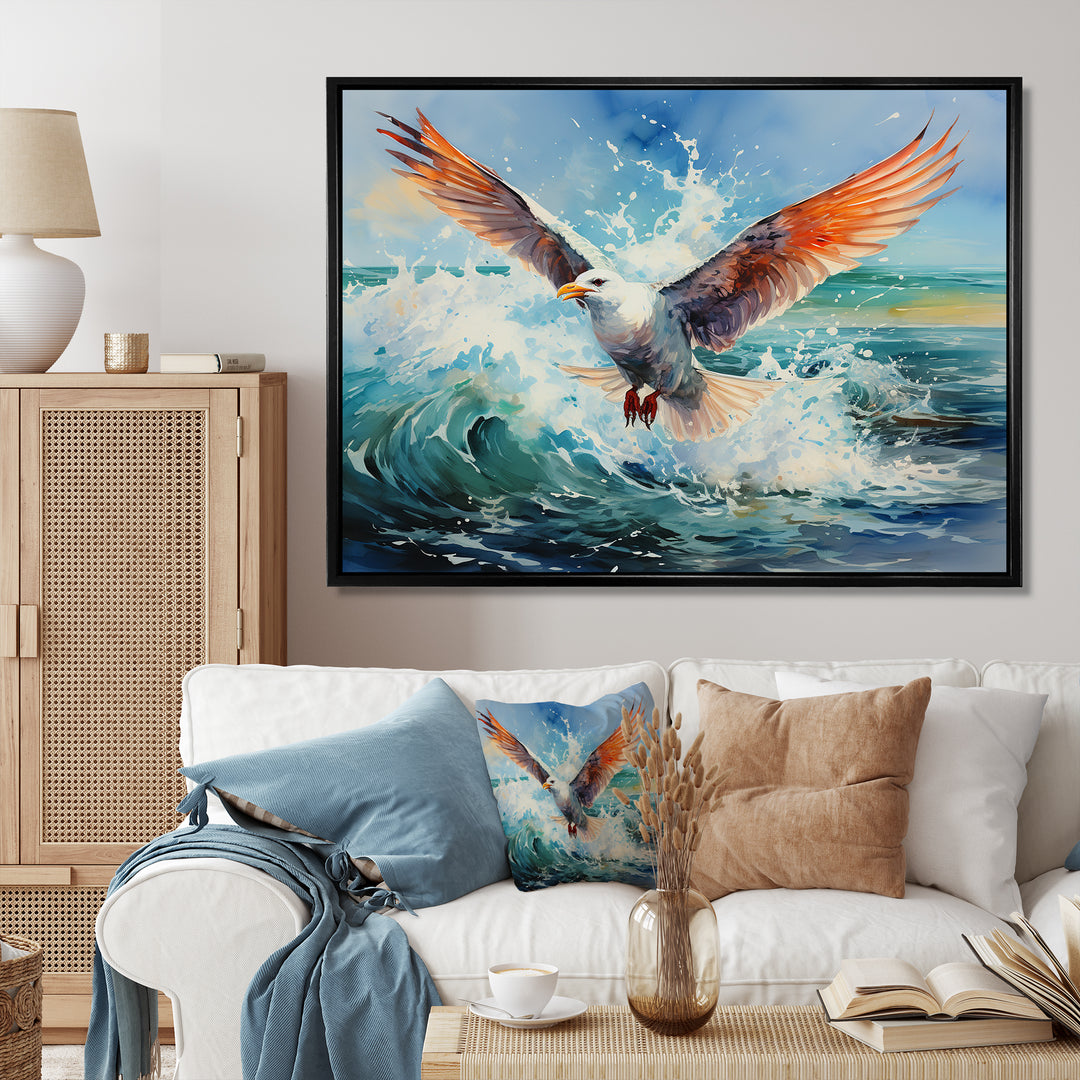 Seagulls Dance Pointillism Over Sea - Seagull Wall Decor