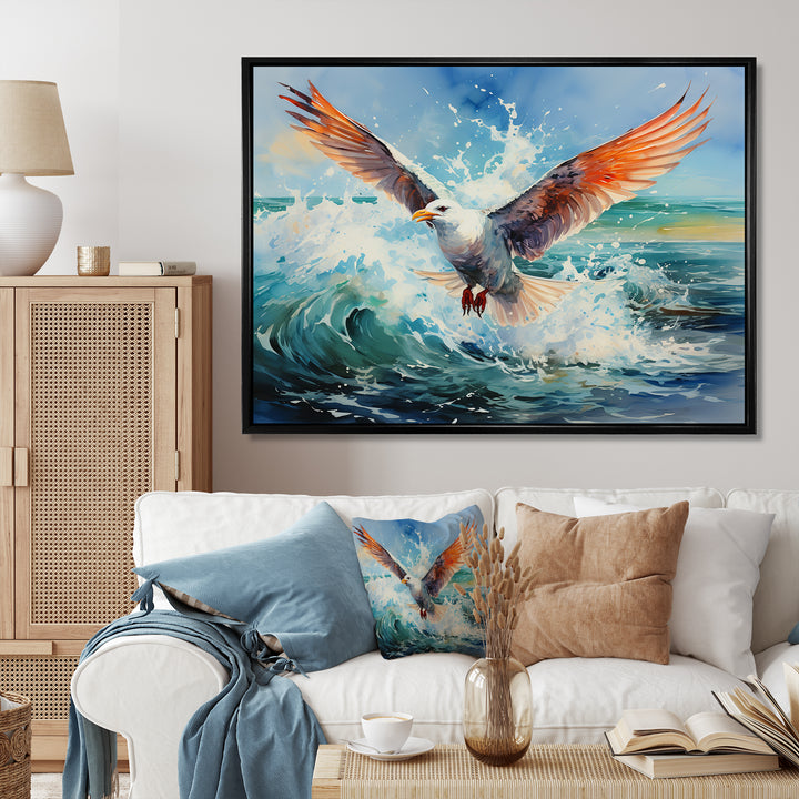 Seagulls Dance Pointillism Over Sea - Seagull Wall Decor