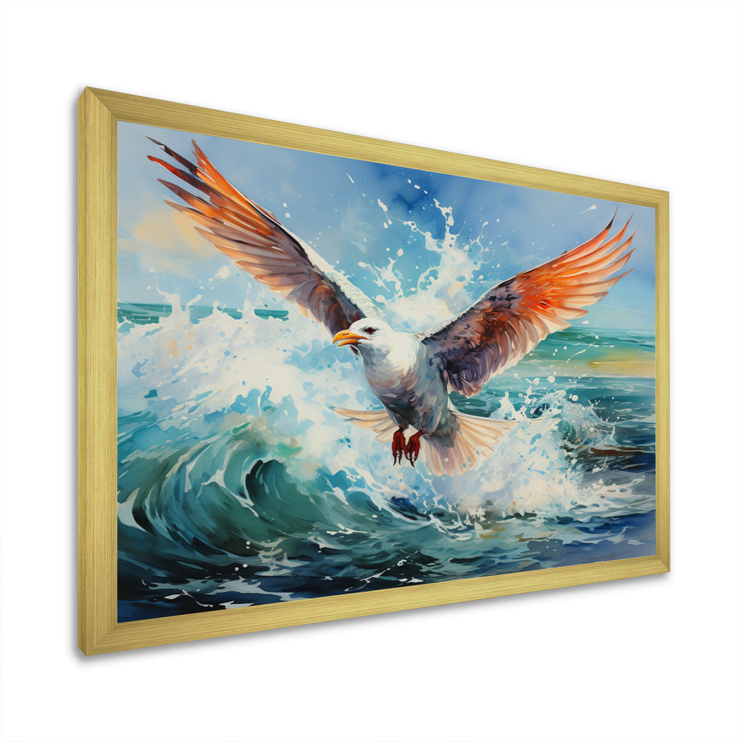 Seagulls Dance Pointillism Over Sea - Seagull Wall Decor