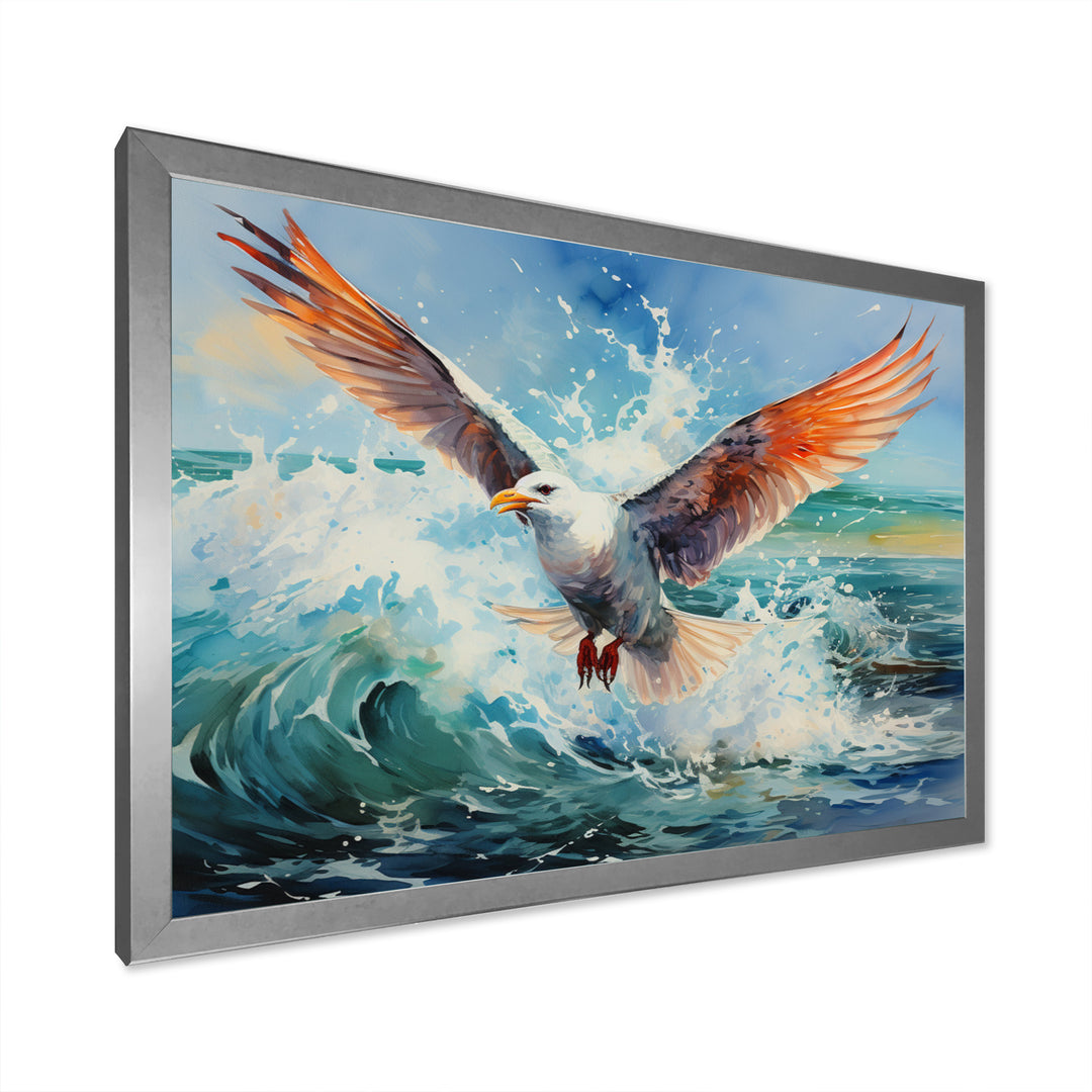 Seagulls Dance Pointillism Over Sea - Seagull Wall Decor
