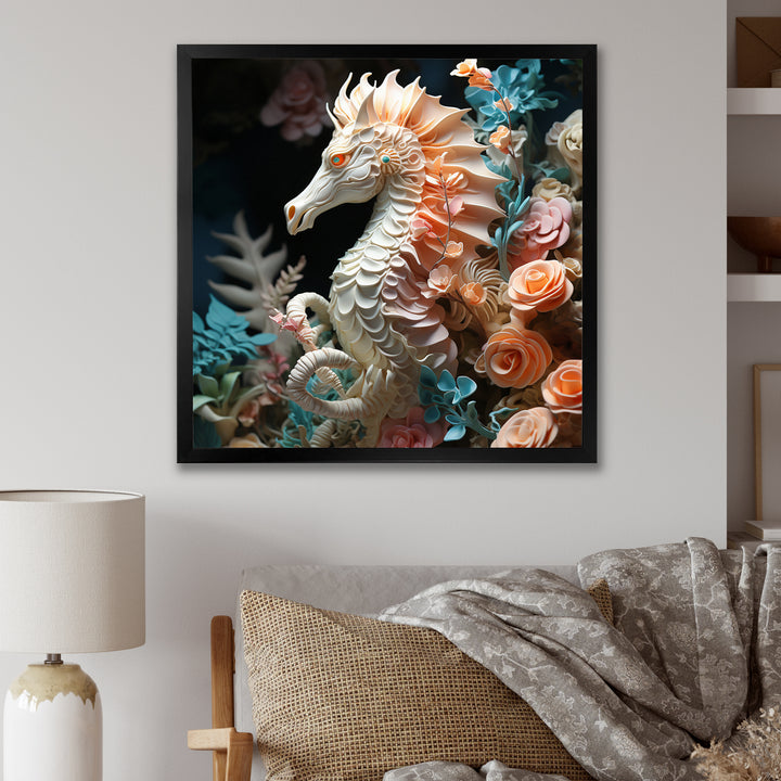 Seahorse With Flowers Sanctuary - Seahorse Home Decor Art