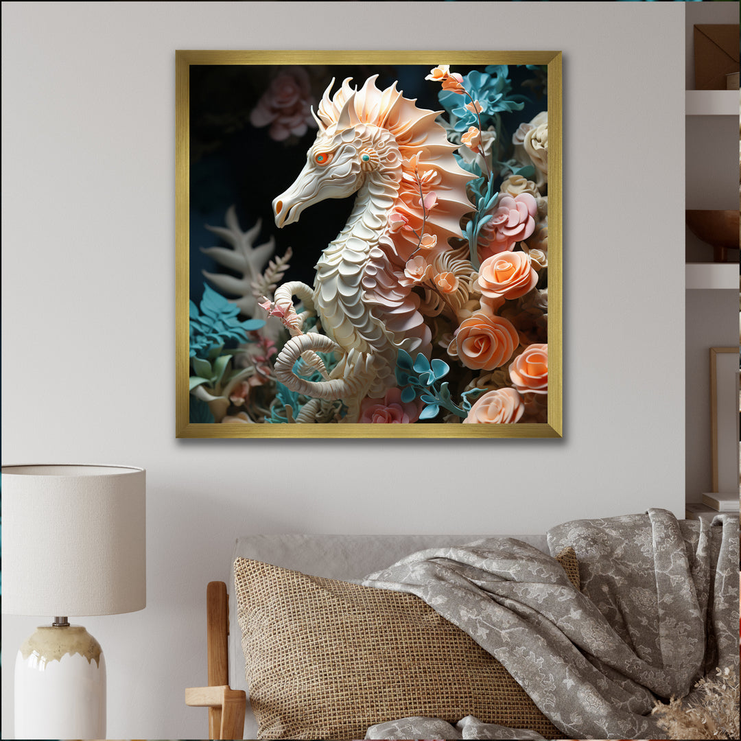 Seahorse With Flowers Sanctuary - Seahorse Home Decor Art