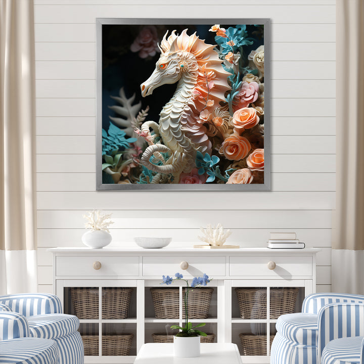 Seahorse With Flowers Sanctuary - Seahorse Home Decor Art
