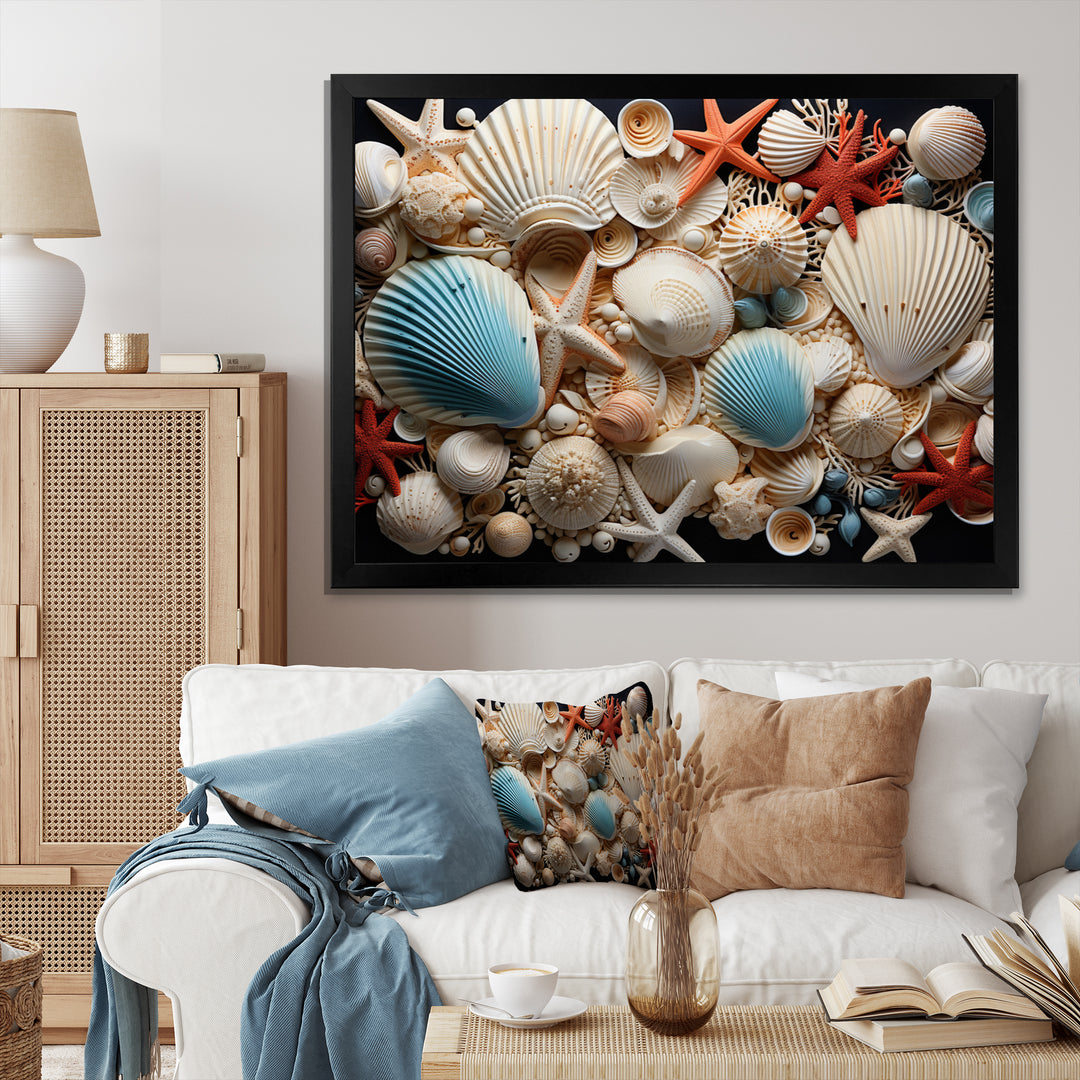 Seashell Collage - Seashell Framed Canvas Art