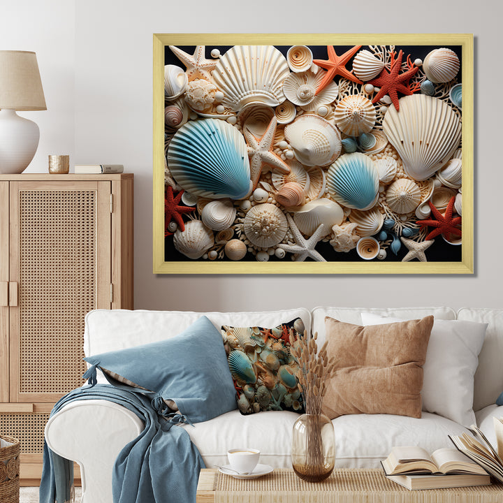 Seashell Collage - Seashell Framed Canvas Art
