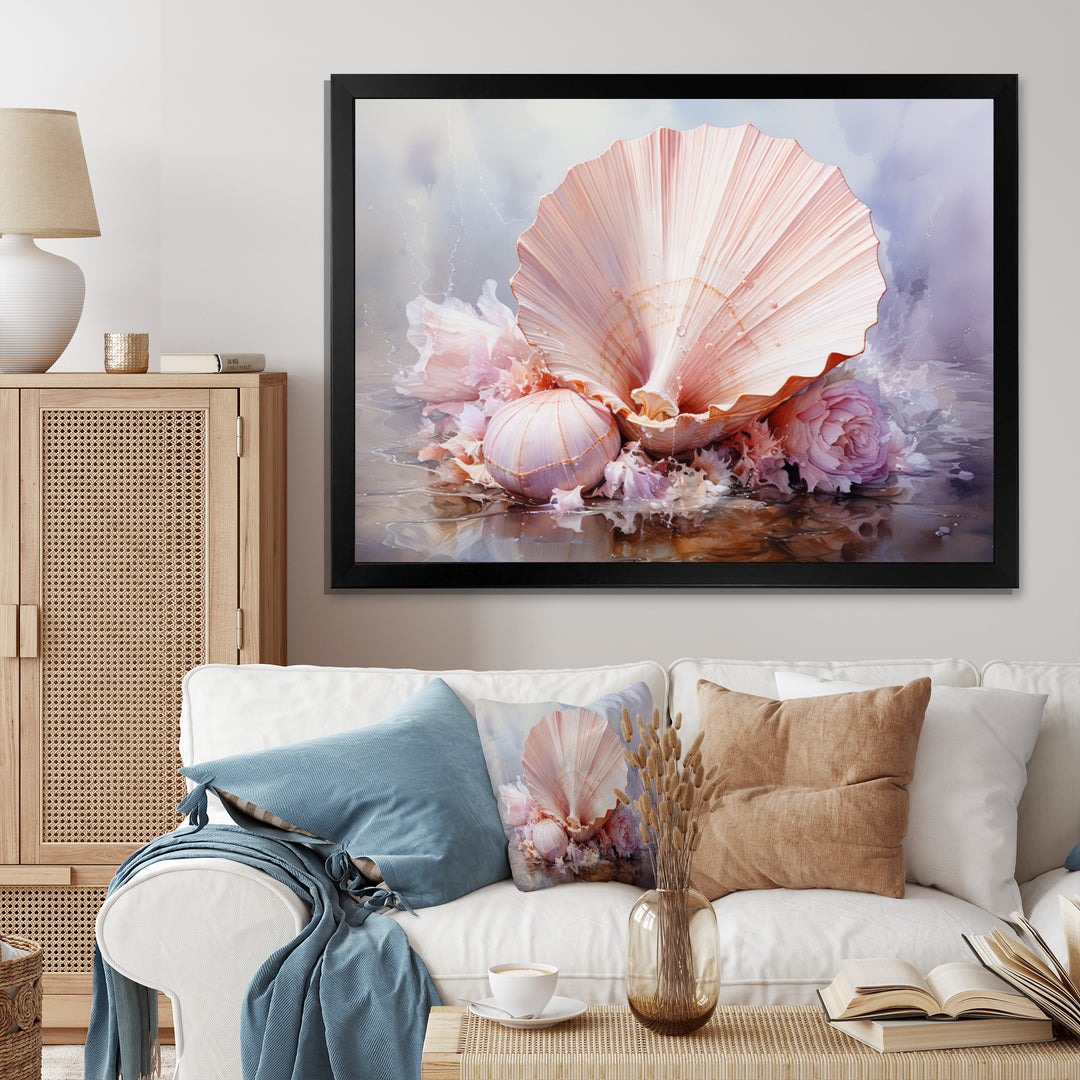 Pink Seashell Serenity - Seashell Framed Canvas Art