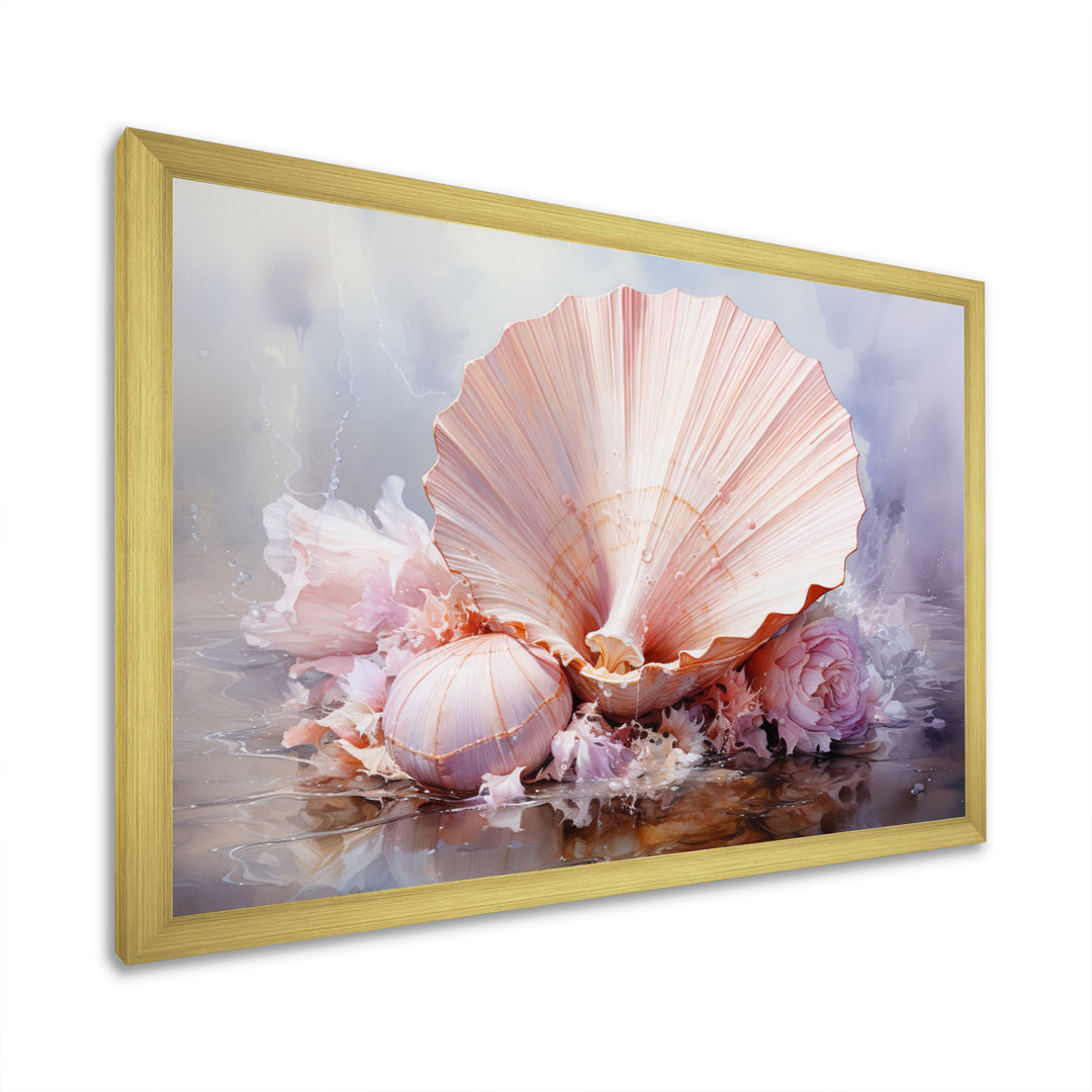 Pink Seashell Serenity - Seashell Framed Canvas Art