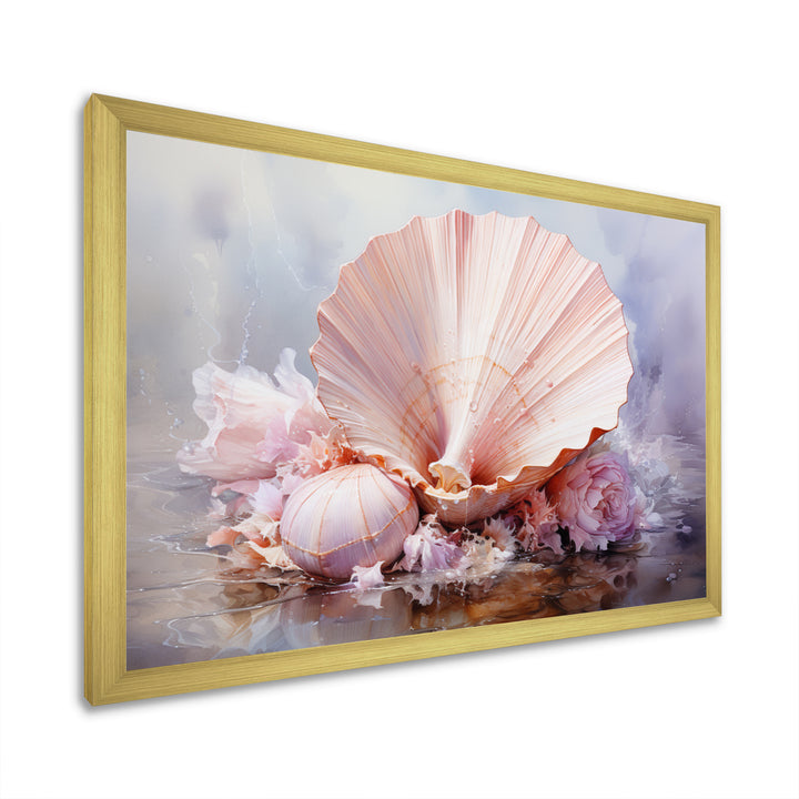 Pink Seashell Serenity - Seashell Framed Canvas Art