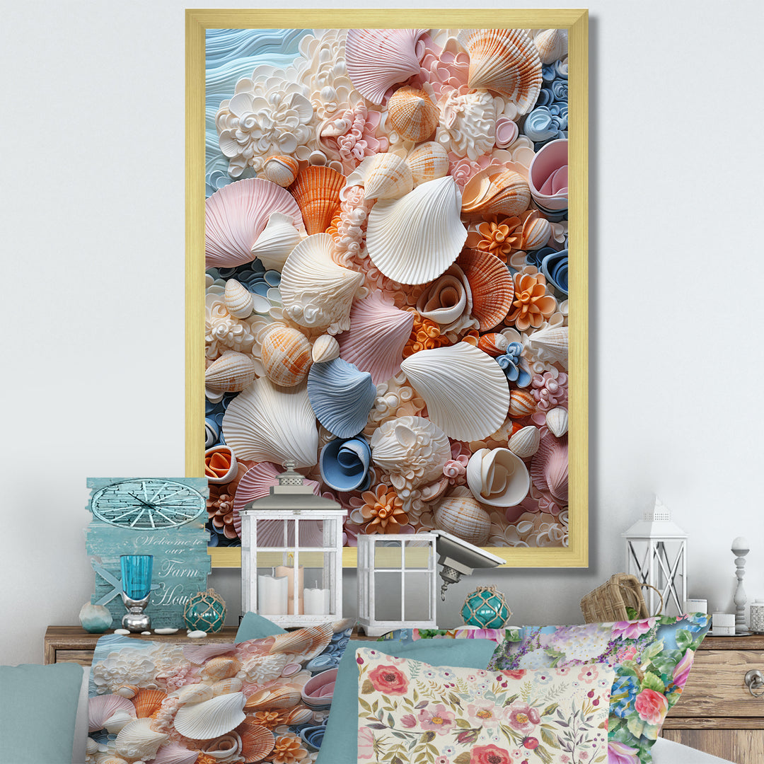 White Seashells Serenity Pastoral - Seashell Living Room Wall Art