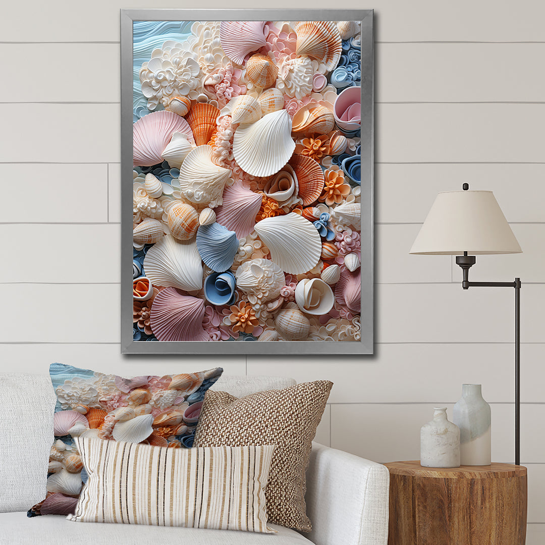 White Seashells Serenity Pastoral - Seashell Living Room Wall Art