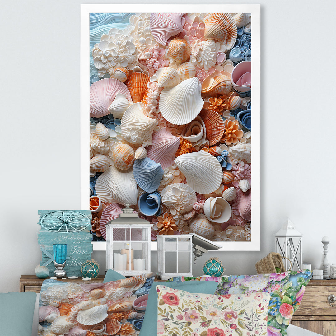White Seashells Serenity Pastoral - Seashell Living Room Wall Art