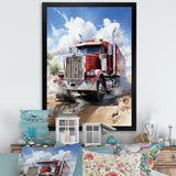 Red Semi Truck Pride I - Truck Canvas Wall Art