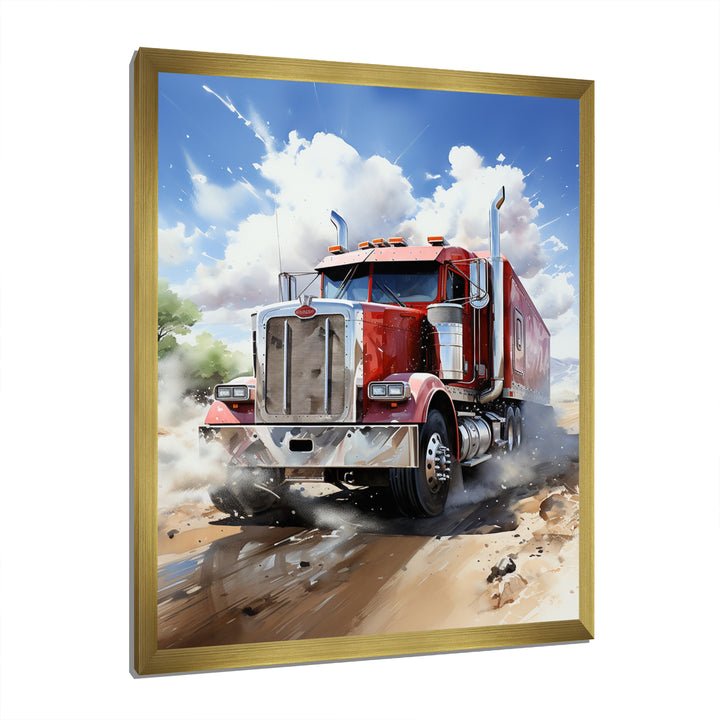Red Semi Truck Pride I - Truck Canvas Wall Art
