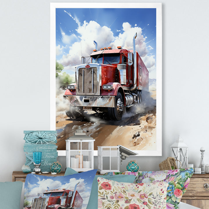 Red Semi Truck Pride I - Truck Canvas Wall Art
