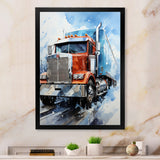 Red Semi Truck In Winter I - Truck Canvas Wall Art