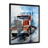 Red Semi Truck In Winter I - Truck Canvas Wall Art