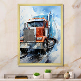 Red Semi Truck In Winter I - Truck Canvas Wall Art